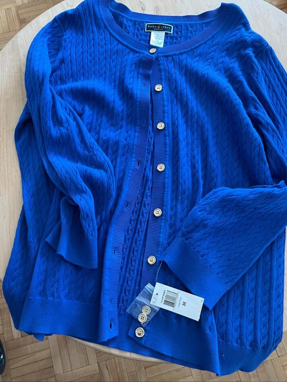 Brand New With Tag  Karen Scott Royal Blue Cable Knit Cardigan with Gold Buttons